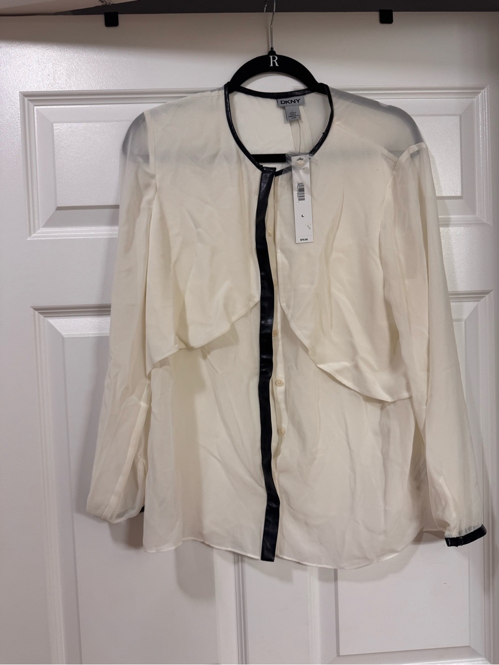 DKNY Cream Blouse with Black Trim Detailing